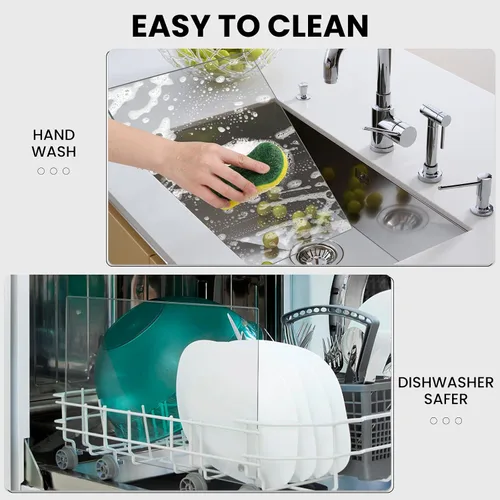 Vista 2 de Tabla de cortar de vidrio templado para cocina, tabla de cortar pequeña de vidrio de 12 x 8 pulgadas, tablas de cortar transparentes con pie