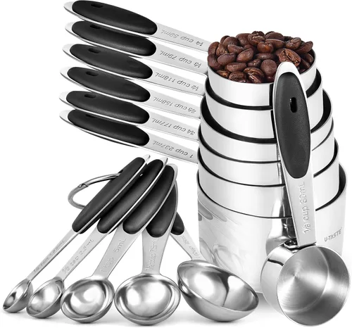Vista 11 de U-Taste - Juego de tazas y cucharas medidoras: U-Taste 18/8 de acero inoxidable, 12 piezas, apilamiento de metal, juego de medidas para cocina