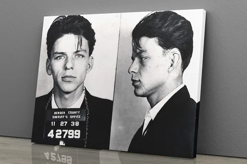 Vista 2 de MW Merwezi Frank Sinatra Poster Mugshot lienzo de pared arte decorativo para el hogar (35.8 x 24.0 in estirado en madera)