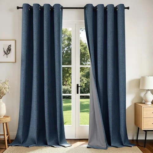 Vista 37 de Joydeco Cortinas opacas de 84 pulgadas de largo, 2 paneles burg, cortinas de oscurecimiento de habitación para dormitorio, cortinas térmicas Negro
