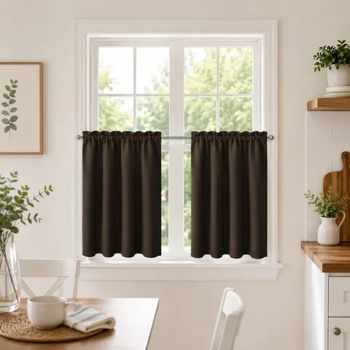 Vista 16 de Aquazolax Half Window Curtains 24 Inch Length, 28" Wide Rod Pocket Small Window Treatment for Kitchen, Bathroom, Camper, Beige, 2 Panels Set