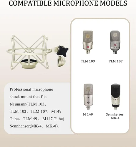 Vista 6 de Grneric Metal Micrófono Shockmount & Soporte para Neumann TLM 103/M147 - Plata