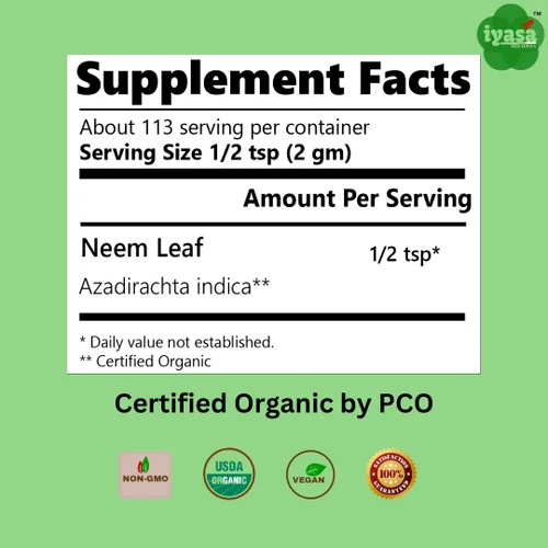 Vista 3 de Iyasa Holistics - Polvo orgánico de neem de hojas enteras – Hierba Ayurveda orgánica USDA – Vegano crudo sin OMG – Cuidado del cabello y la piel