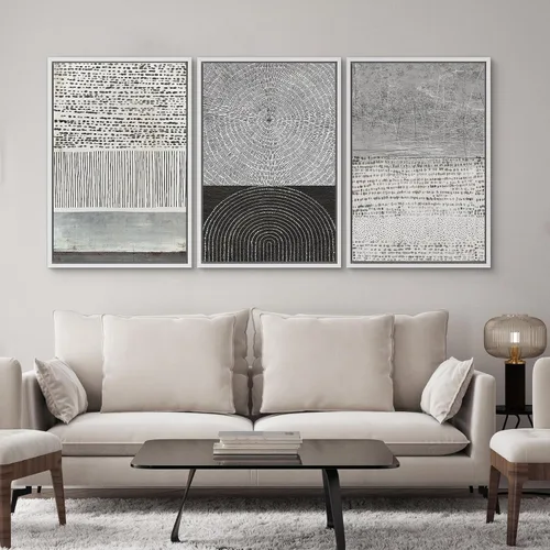 Vista 446 de SIGNWIN Lienzo enmarcado para pared, juego de arte neutro de bosque brumoso, ilustraciones en tono tierra, arte moderno, decorativo, bohemio
