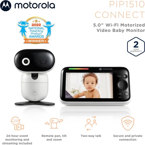 Vista 3 de Motorola Nursery Monitor de video WiFi para bebés con cámara y audio, pantalla de 5 pulgadas, conexión HD PIP1510, rango de 1000 pies, montaje