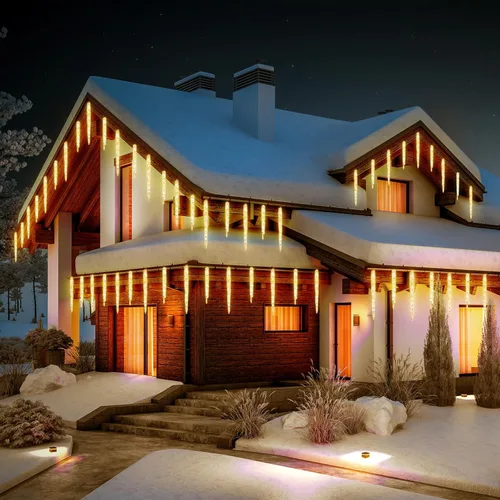Vista 5 de Brightown luces de carámbanos para Navidad al aire libre, 19.8 pies con 20 tubos grandes, 480 LED, efecto de caída de lluvia de meteoritos, luces