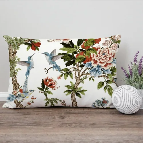 Vista 174 de ArogGeld Funda de cojín con flores verdes y blancas con flores grises y negras y hojas verdes en estilo chinoiserie, funda de almohada cuadrada