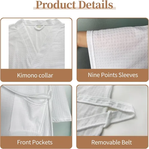 Vista 4 de Bata de baño tipo kimono ligera hasta la rodilla para hombre, bata de ducha para spa