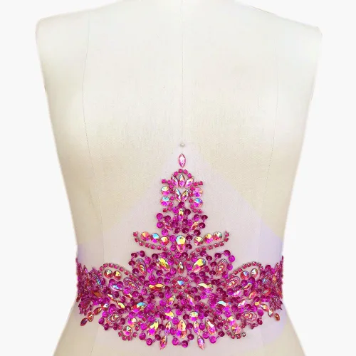 Vista 10 de Exquisitos parches de cristal brillantes hechos a mano de color AB para coser con piedras y lentejuelas para vestidos de novia, accesorios manuales