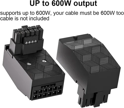 Vista 3 de 12VHPWR Adaptador de 90 grados: Conector de alimentación GPU de 16 pines 600W Pcie5.0 Adaptador de corriente de ángulo recto para tarjeta gráfica