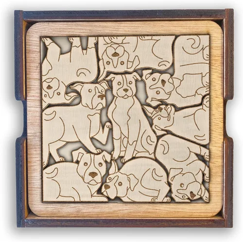 Vista 2 de Posavasos de Rompecabezas de Madera con Perro American Pit Bull Terrier - Regalo Único para Amantes de Perros Pitbull, Posavasos de Rompecabezas