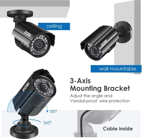 Vista 8 de ZOSI Cámara de seguridad 1080P HD TVI para la oficina en casa sistema de vigilancia CCTV Bullet BNC cámara con visión nocturna negro (renovado)