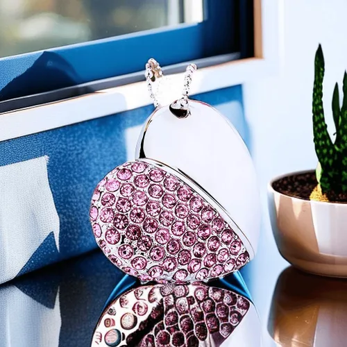 Vista 4 de USB 3.0 Flash Drive - Pen drive con forma de lápiz labial, memoria de alta velocidad, collar brillante con bolsa de joyas, gran regalo, Rosado Heart