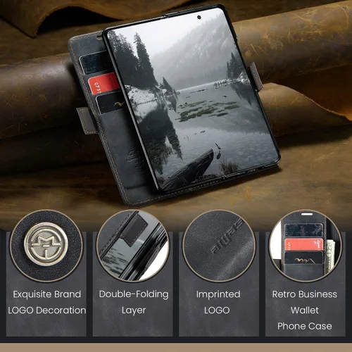 Vista 8 de Funda tipo cartera para Samsung Galaxy Z Fold 7 de piel con tarjetero y función atril, cierre magnético, bloqueo RFID, TPU a prueba de golpes, Negro