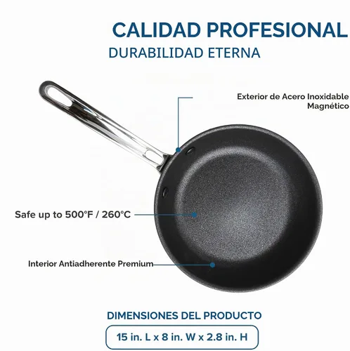 Vista 4 de VIKING Culinary Professional - Sartén antiadherente de acero inoxidable de 5 capas, 8 pulgadas, mango ergonómico que se mantiene fresco, apto