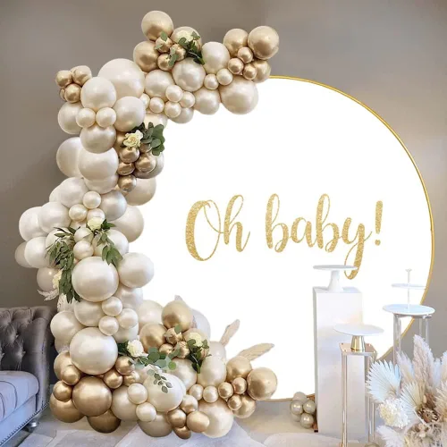 Vista 2 de Telón de fondo redondo de 6.5 x 6.5 pies para baby shower, círculo blanco, fondo de fotografía, cubierta de soporte para recién nacido, revelación