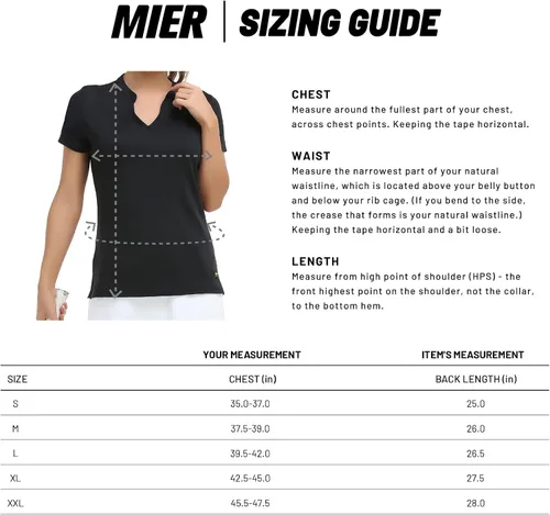 Vista 7 de MIER Women's Collarless Polo Shirt Quick Dry Short Sleeve Golf Shirt for Tennis, Athletic, Lightweight V Neck Polo Tshirts