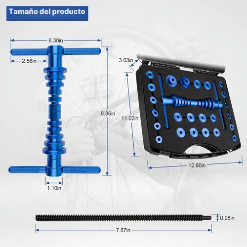 Vista 3 de Kit de prensa de rodamientos para cubo y pivote de bicicleta, herramienta universal de 25 piezas