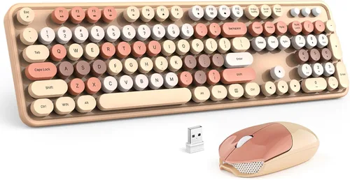 Vista 37 de MOFII Combo de teclado y mouse inalámbricos, teclado retro de máquina de escribir de 2.4 GHz, tamaño completo, lindos ratones inalámbricos, dongle