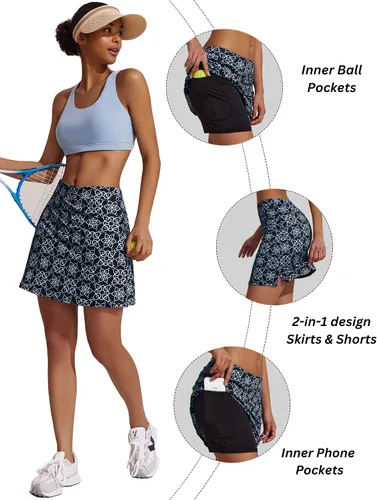 Vista 3 de Ekouaer - Falda pantalón deportiva y ligera para mujer, para correr, tenis, golf, entrenamiento y deportes