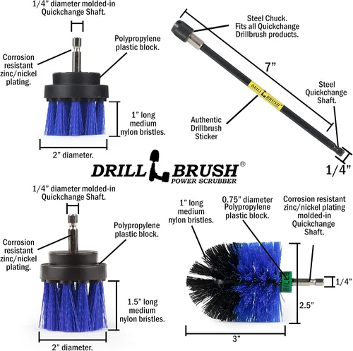 Vista 5 de Kit de limpieza de Drill Brush, cepillos con conector para taladro, ideal para limpieza de alfombras, baños, limpieza de lechadas y limpieza de Azul