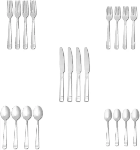 Vista 5 de Amazon Basics Juego de cubiertos de acero inoxidable de 20 piezas, servicio para 4, color plateado