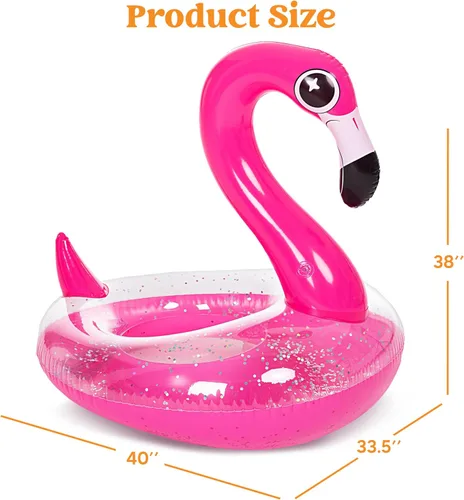 Vista 6 de JOYIN Flotadores inflables de flamenco para piscina, tubo de natación con purpurina para adultos y niños, divertida balsa flotante para playa, lago
