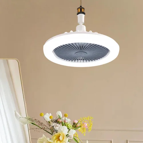 Vista 7 de Ventilador de techo con enchufe de lámpara E27 integrado, ventilador de luz de bajo consumo de 3 velocidades para dormitorio, sala de estar y hogar