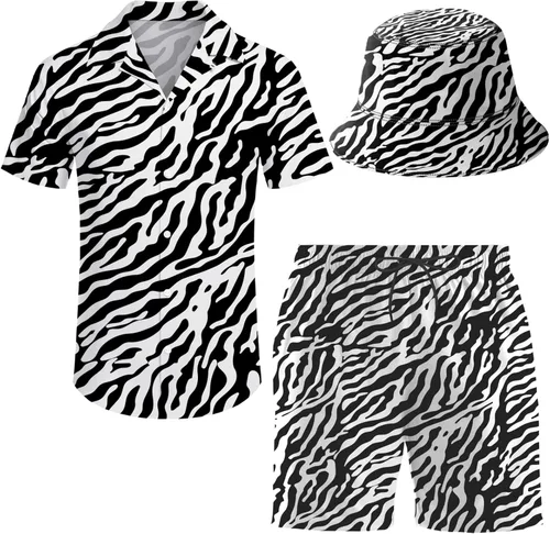 Vista 10 de Conjunto deportivo de 2 piezas para hombre, camisa hawaiana, pantalones cortos, camisa con botones y pantalones cortos con sombreros de pescador