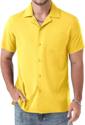 Vista 9 de ZEROYAA Camisas de manga corta con botones y ajuste regular para hombre Rojo llama