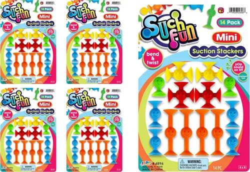 Vista 8 de JA-RU Mini apiladores de succión (1 paquete, 14 piezas cada uno) - Juguetes coloridos con ventosa para niños de 4 a 8 años en adelante Juguetes