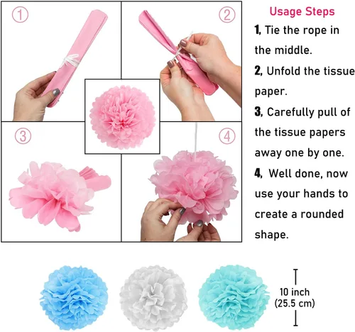 Vista 6 de KOKAR Decoraciones azules de feliz cumpleaños: pancarta azul de feliz cumpleaños, pompones de papel, remolinos colgantes y guirnalda de puntos