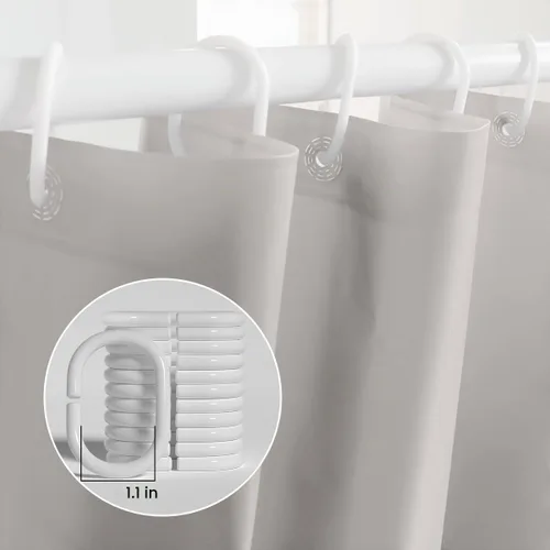 Vista 4 de timecity Juego de cortinas de ducha beige de PEVA con 12 ganchos blancos, forro de ducha de plástico, impermeable, de secado rápido, para bañera