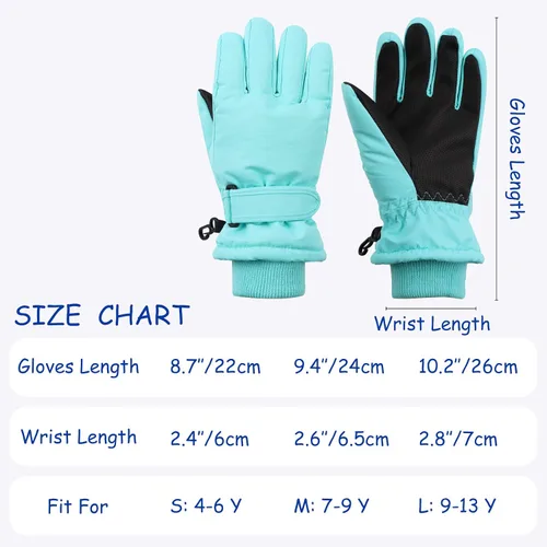 Vista 6 de JANGANNSA Guantes de esquí de invierno para niños y niñas, guantes de nieve para clima frío, guantes de esquí y snowboard impermeables con forro
