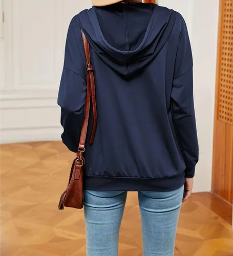Vista 6 de ONDIAN Women's Long Sleeve Tops Button Drawstring Pocket Loose Hooded Sweatshirts Sleeved Sweatshirt Casual Pullover Clothes