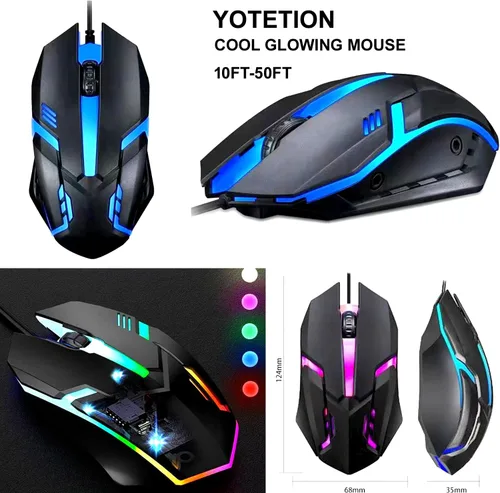 Vista 3 de Mouse USB A largo – Ratón con cable de 15 pies para Windows, Mac, laptop, laptop, Chromebook – Uso diestro o zurdo