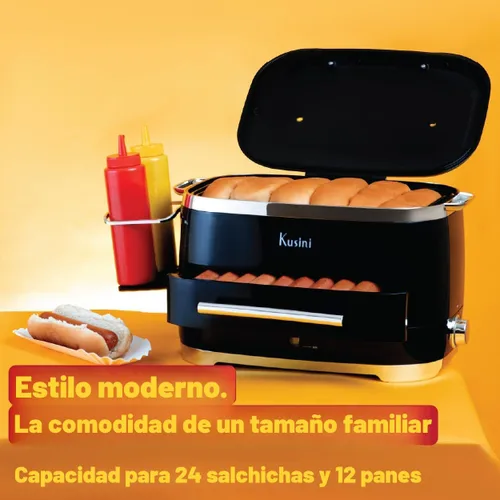 Vista 4 de Kusini Vaporizador de Perros Calientes con Calentador de Moños, 24 Perros Calientes y 12 Moños - Vaporizador Eléctrico de Alimentos para Cocinar