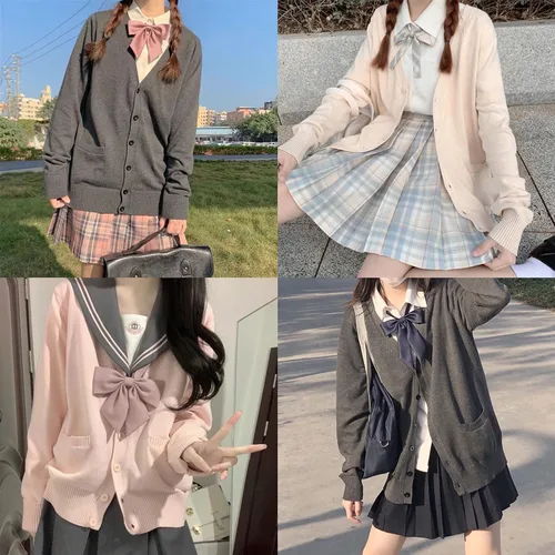Vista 4 de Cárdigan de punto japonés Harajuku Kawaii rosa para mujer, estilo universitario, suéter
