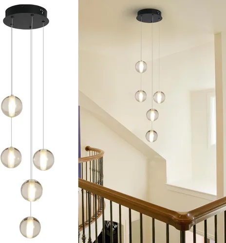 Vista 11 de Lámparas colgantes de oro cepillado de 4 luces para isla de cocina moderna, lámparas colgantes de globo de cristal para comedor sobre mesa, lámparas