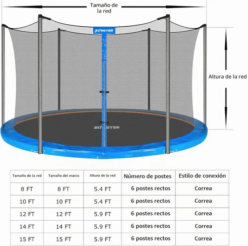 Vista 2 de Zoomster Red de recinto para cama elástica con tapa de poste, red de seguridad de repuesto para 6 postes rectos, trampolín redondo, transpirable