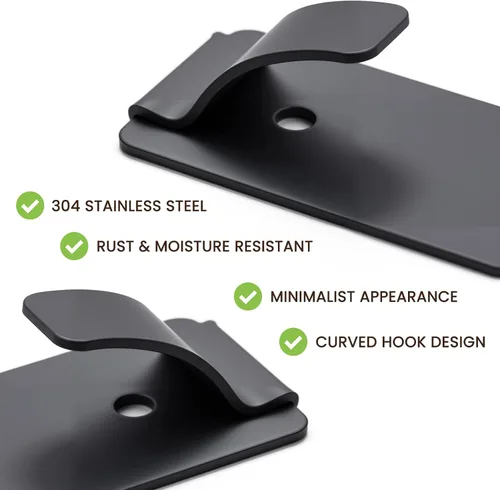 Vista 4 de TAILI Ganchos para colgar, 10 ganchos adhesivos de metal y 14 tiras adhesivas, ganchos de acero inoxidable negros para pared pintada, sin daños