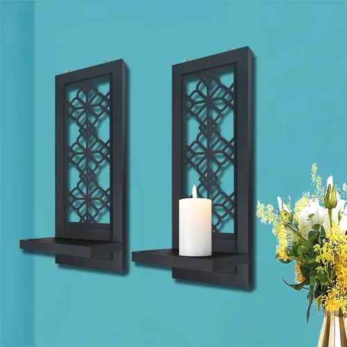 Vista 7 de ZOLAPI Juego de 2 candelabros de vela, aplique de acento de granja, candelabro negro para decoración de pared para decoración del hogar, sala