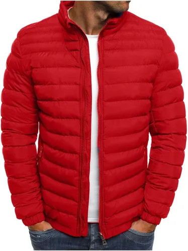 Vista 4 de Chaqueta bomber para hombre, ligera, para otoño, invierno, con cremallera, acolchada, resistente al viento, abrigo de plumón