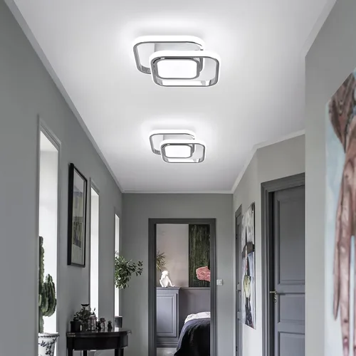 Vista 3 de CANEOE Lámpara de Techo Cuadrada para Pasillo, 6000K Blanco Frío Luz de Techo Moderna de Montaje al Ras, Accesorios de Iluminación LED Cromados