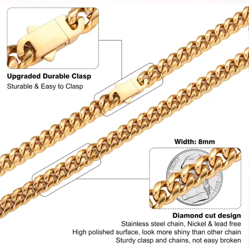 Vista 2 de Collar de cadena de eslabones cubanos para hombres, niños y mujeres, 0.315 pulgadas de ancho, 161820202224 pulgadas de longitud, collar de cadena