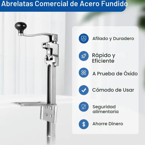 Vista 7 de Abridor de latas comercial resistente para 11100, abridor de latas industrial para 10 latas, abridor de latas manual con base de acero chapado