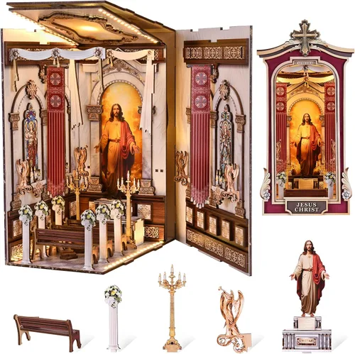 Vista 10 de Kit de Rincón de Libro Espeluznante DIY, Casa de Muñecas en Miniatura Rompecabezas 3D de Halloween, Rompecabezas de Madera 3D de Terror Aterrador