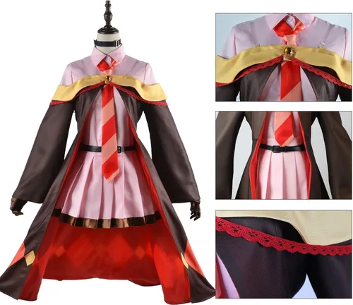 Vista 3 de IOPBOT Disfraz de anime KonoSuba Megumin Uniforme Cosplay Unisex Miko Disfraz de bruja para niña