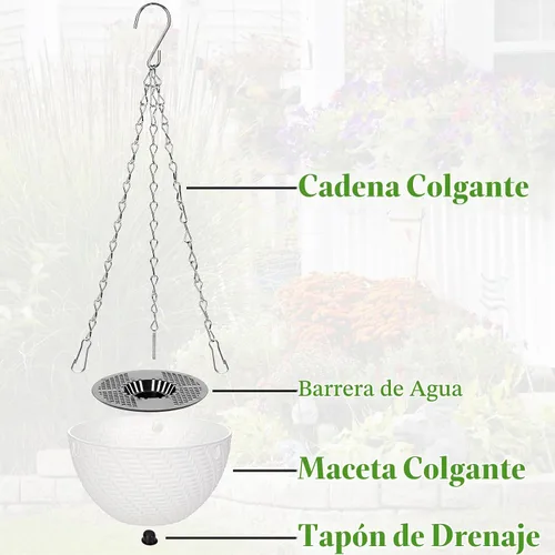 Vista 4 de Foraineam 10 macetas colgantes de 6 pulgadas, maceta de jardín con riego automático, mini macetas para suculentas con cadena para colgar