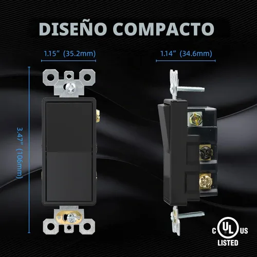 Vista 3 de ELEGRP Interruptor de luz decorativo de 4 vías, 15 amperios, 120-277 voltios, interruptor de pared basculante decorativo de CA de repuesto